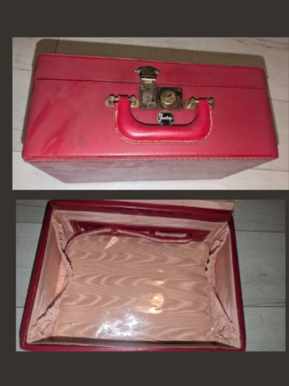 Vintage Antique 1950's SHORTRIP Red Leather Traincase Luggage